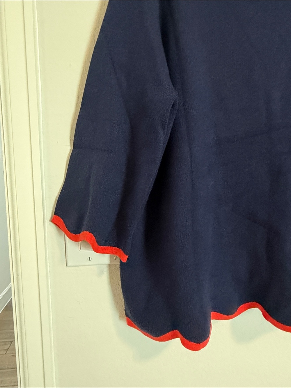 Navy Cowl-Neck Sweater with Red Trim - Women's Relaxed Fit - Picture 2 of 5